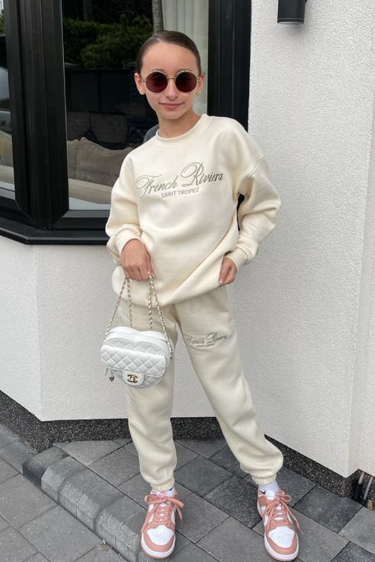 Mini french riviera ecru oversized sweater loungewear set