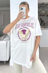 Los Angeles White & Gold Premium Printed Tee Tshirt