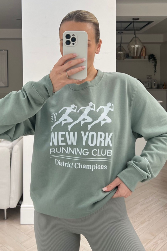 New york running club sage printed sweater