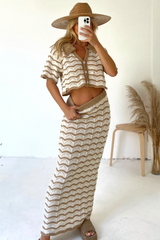 Arabella beige & white crochet cardigan skirt co-ord One Size (6-12) co-ord
