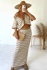 Arabella beige & white crochet cardigan skirt co-ord One Size (6-12) co-ord