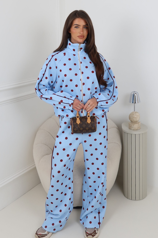 KAIA BLUE POLKA DOT TRACKSUIT TWO PIECE SET
