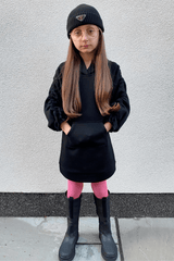 Mini Lulu Black Rouched Tie Sleeve Hoodie