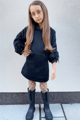 Mini Lulu Black Rouched Tie Sleeve Hoodie