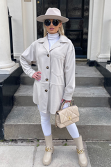 Tiesha Stone Button Up Shacket Jacket