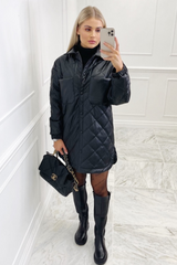 Lennie Black Pu Diamond Stitch Shacket Coats & Jackets