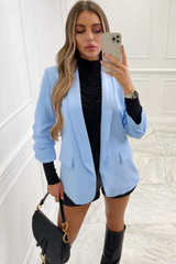 Valencia Blue Ruched Sleeve Blazer
