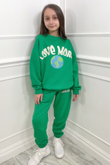 Mini Love More Green & White Oversized Printed Sweater Loungewear Set Loungewear