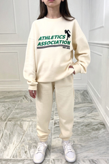 Mini Athletics Green & Ecru Embroidered Oversized Sweater Loungewear Set Loungewear