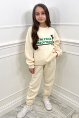 Mini Athletics Green & Ecru Embroidered Oversized Sweater Loungewear Set Loungewear