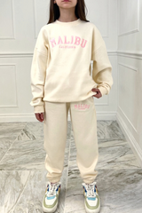 Mini Malibu Pink & Ecru Embroidered Oversized Sweater Loungewear Set Loungewear