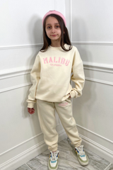 Mini Malibu Pink & Ecru Embroidered Oversized Sweater Loungewear Set Loungewear