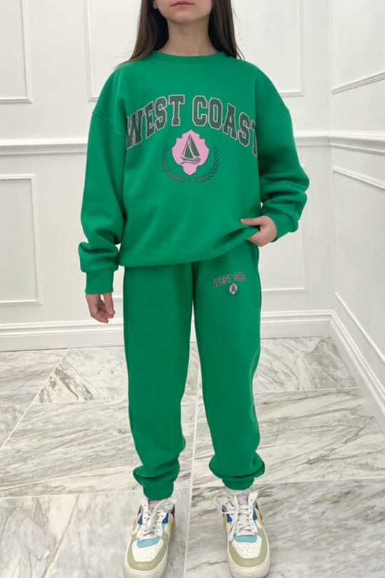 Mini west coast green & pink oversized embroidered sweater loungewear set
