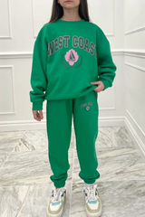 Mini West Coast Green & Pink Oversized Embroidered Sweater Loungewear Set Loungewear