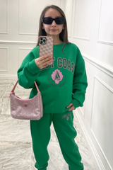 Mini West Coast Green & Pink Oversized Embroidered Sweater Loungewear Set Loungewear