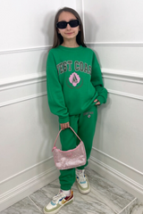 Mini West Coast Green & Pink Oversized Embroidered Sweater Loungewear Set Loungewear