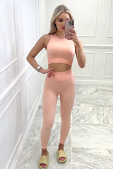Harper Light Pink 2 Piece Ribbed Crop Activewear Set Co Ord