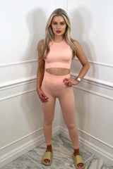 Harper Light Pink 2 Piece Ribbed Crop Activewear Set Co Ord
