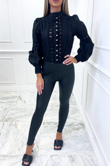 Kelsey Black Pu High Waisted Leggings Trousers