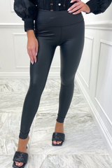 Kelsey Black Pu High Waisted Leggings Trousers