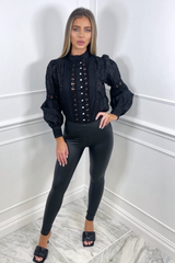 Kelsey Black Pu High Waisted Leggings Trousers