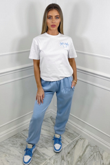 Palm Trees baby blue embroidered jogger co ord Co Ord