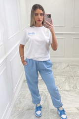 Palm Trees baby blue embroidered jogger co ord Co Ord