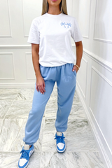 Palm Trees baby blue embroidered jogger co ord Co Ord