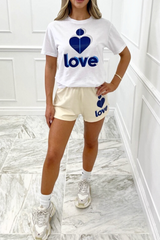 love heart blue printed short co-ord Co Ord