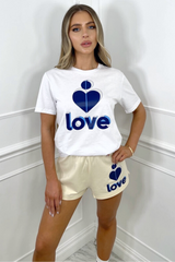 love heart blue printed short co-ord Co Ord