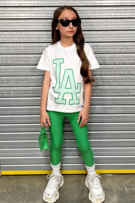 Mini Los Angeles white and green printed kids t-shirt