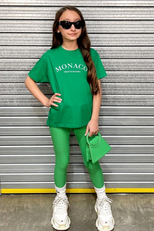 Mini monaco green printed kids t-shirt