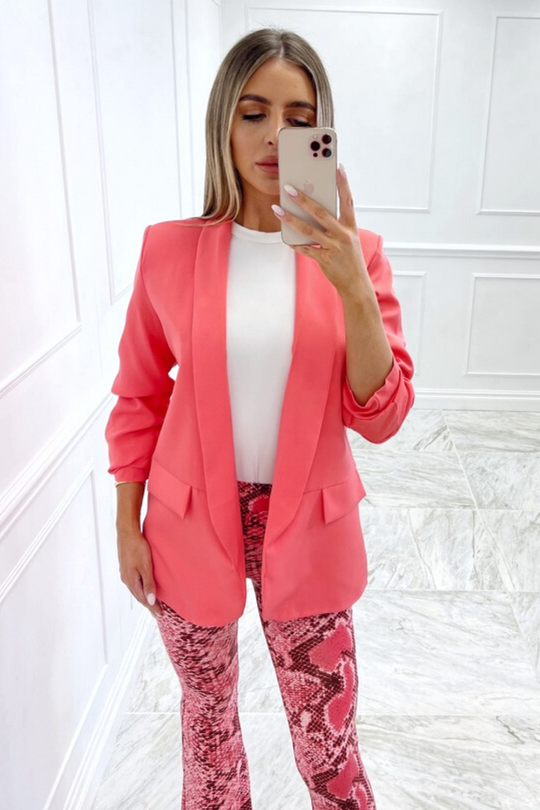 valencia coral ruched sleeve blazer