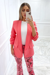 Valencia Coral Ruched Sleeve Blazer