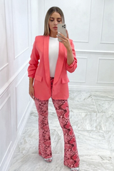 Valencia Coral Ruched Sleeve Blazer