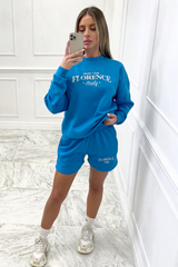 yacht club sky blue embroidered sweater short co ord Co Ord