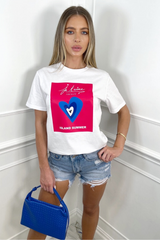 Island Summer Fuchsia Printed White Tee Tshirt
