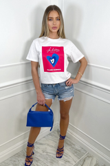 Island Summer Fuchsia Printed White Tee Tshirt