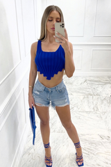 Ella Blue Knitted Drop Front Crop Top Top