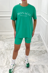 Monaco green embroidered ribbed cycling short coord Co Ord