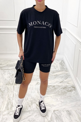 Monaco Black embroidered ribbed cycling short coord Co Ord
