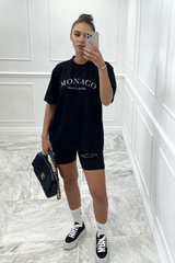 Monaco Black embroidered ribbed cycling short coord Co Ord