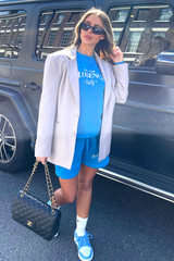 yacht club sky blue embroidered sweater short co ord Co Ord