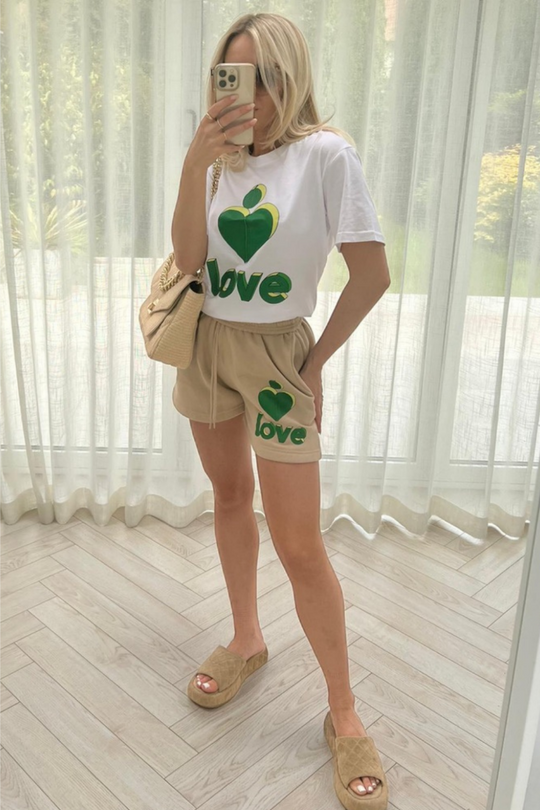 love heart green & stone printed short co-ord