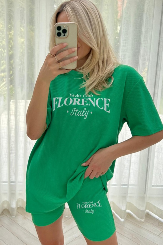 yacht club green embroidered ribbed cycling short coord