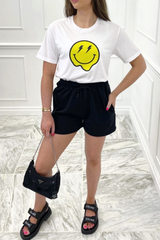 Lightening Smiley Printed White Tee Tshirt