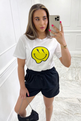 Lightening Smiley Printed White Tee Tshirt