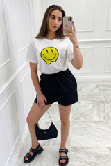 Lightening Smiley Printed White Tee Tshirt
