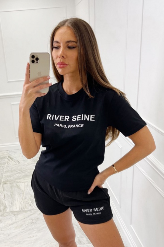 river seine black embroiderd tee short co ord