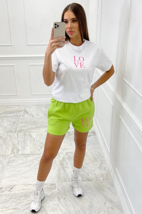 love Pink & green embroidered tee short co ord